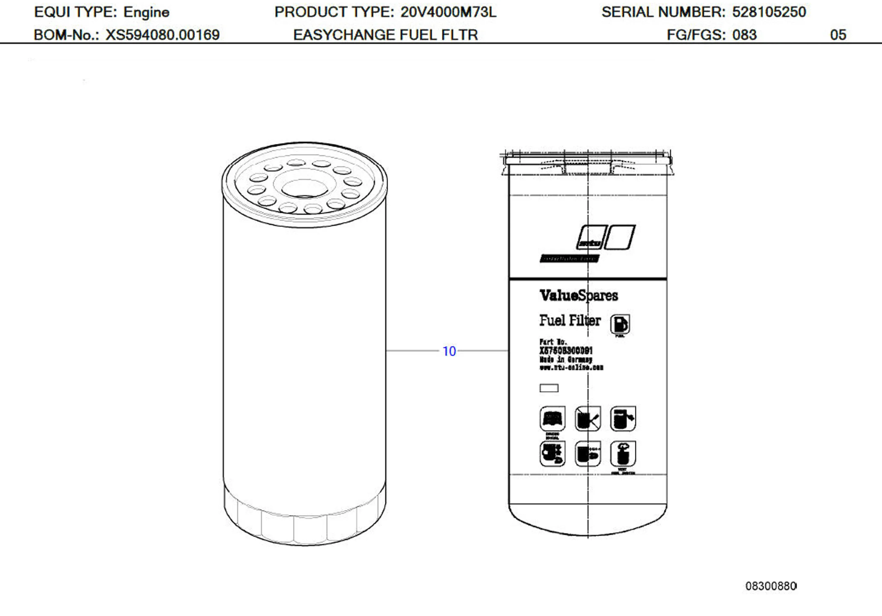 MTU X57508300091 Technical Engineering Exploded View