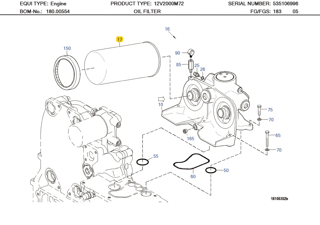 MTU 12V 2000 M72 0031845301 OIL FILTER SPIN-ON