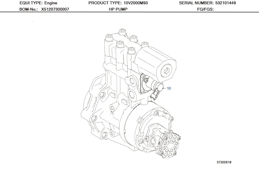 MTU XP51107300001 HP PUMP SUCTION RESTR. VALVE