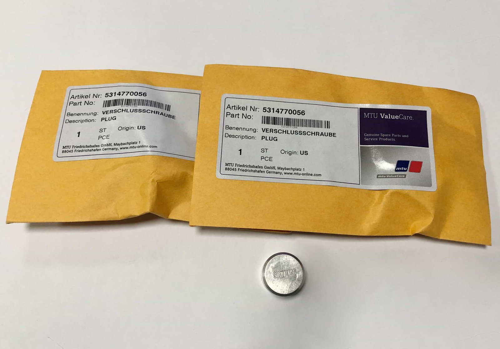 MTU 5314770056 L.P. FUEL SYSTEM PLUG