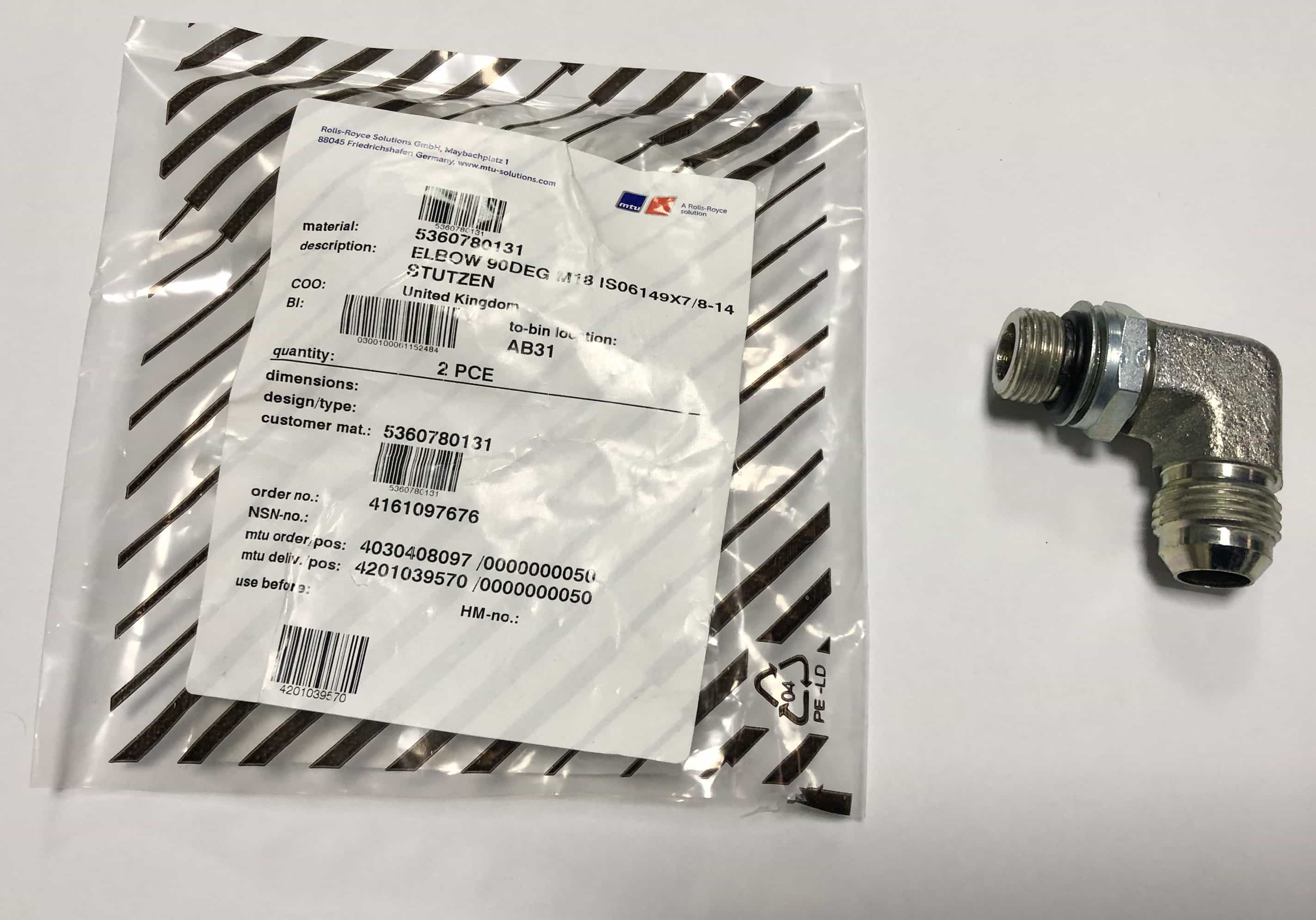 MTU 5360780131 L.P. FUEL SYSTEM ELBOW