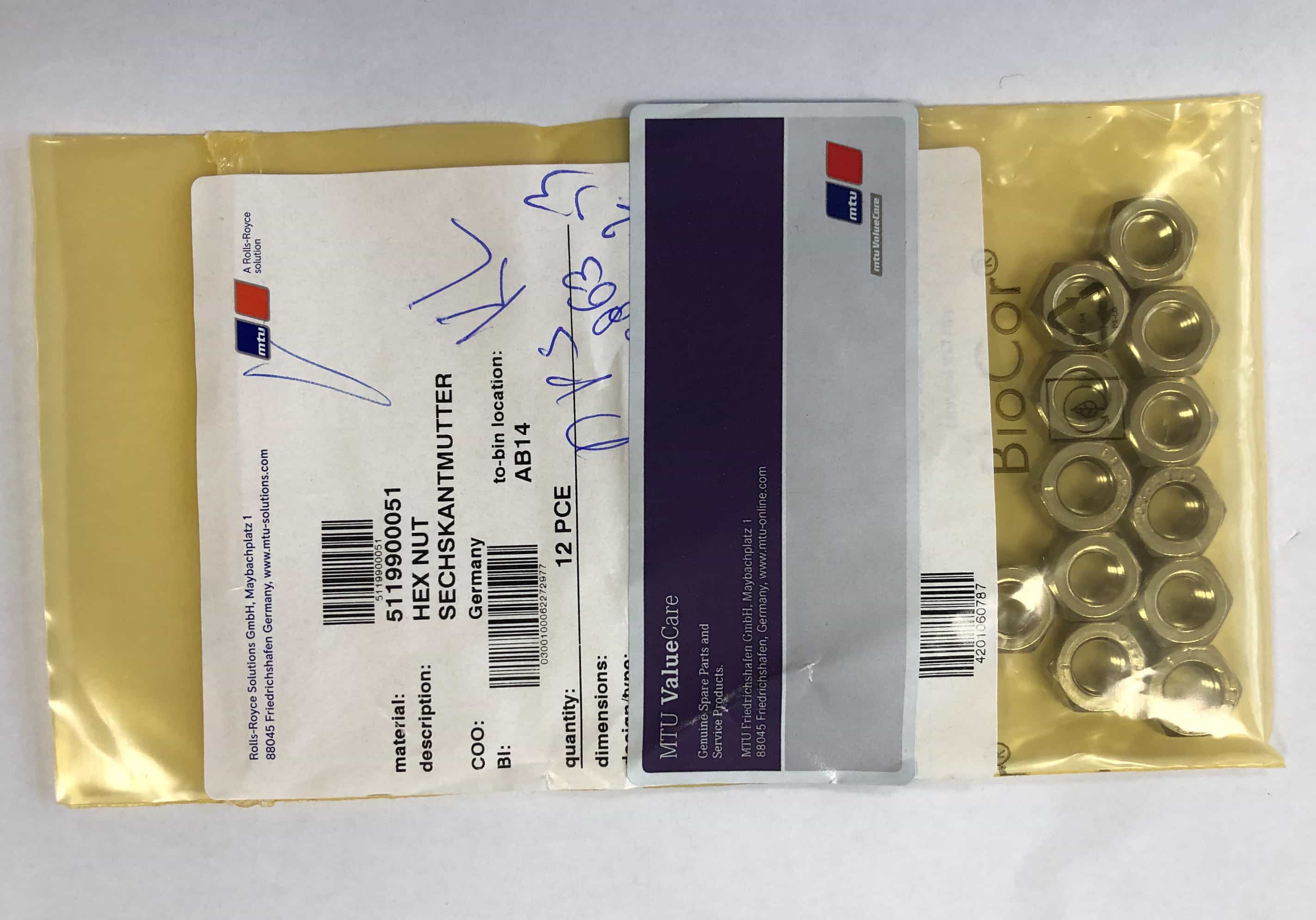 MTU 5119900051 ZR170 TURBOCHARGER HEX NUT