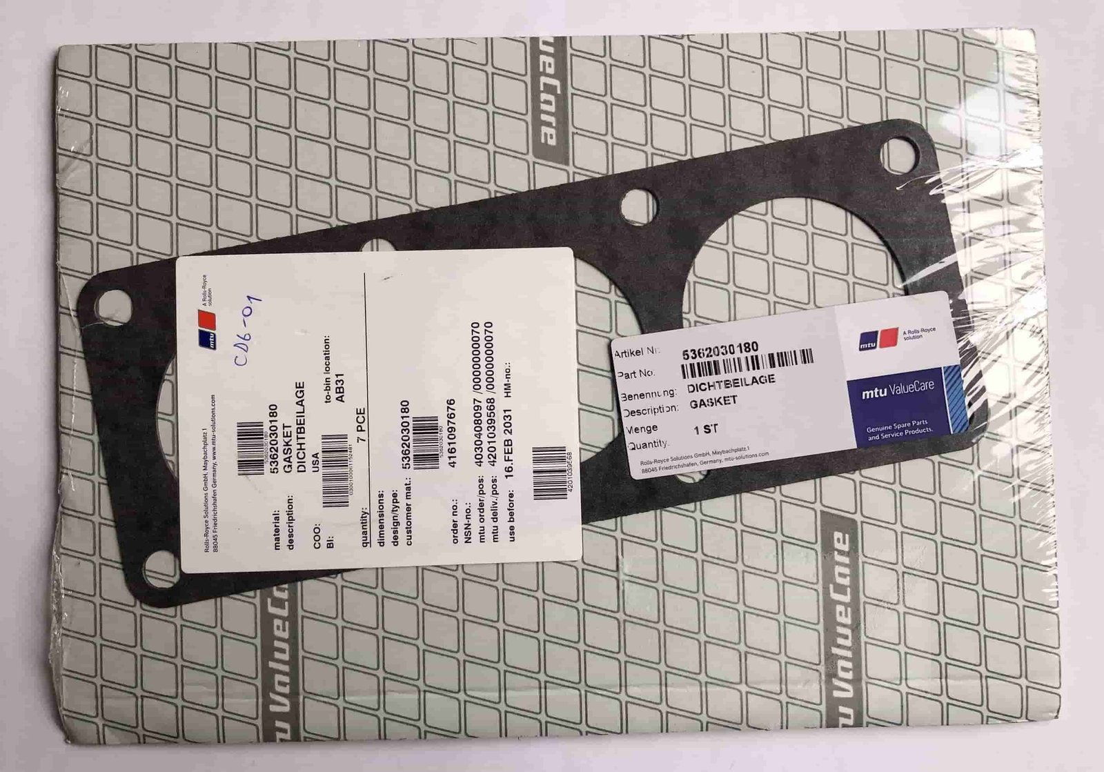 MTU 5362030180 COOLANT SYSTEM GASKET