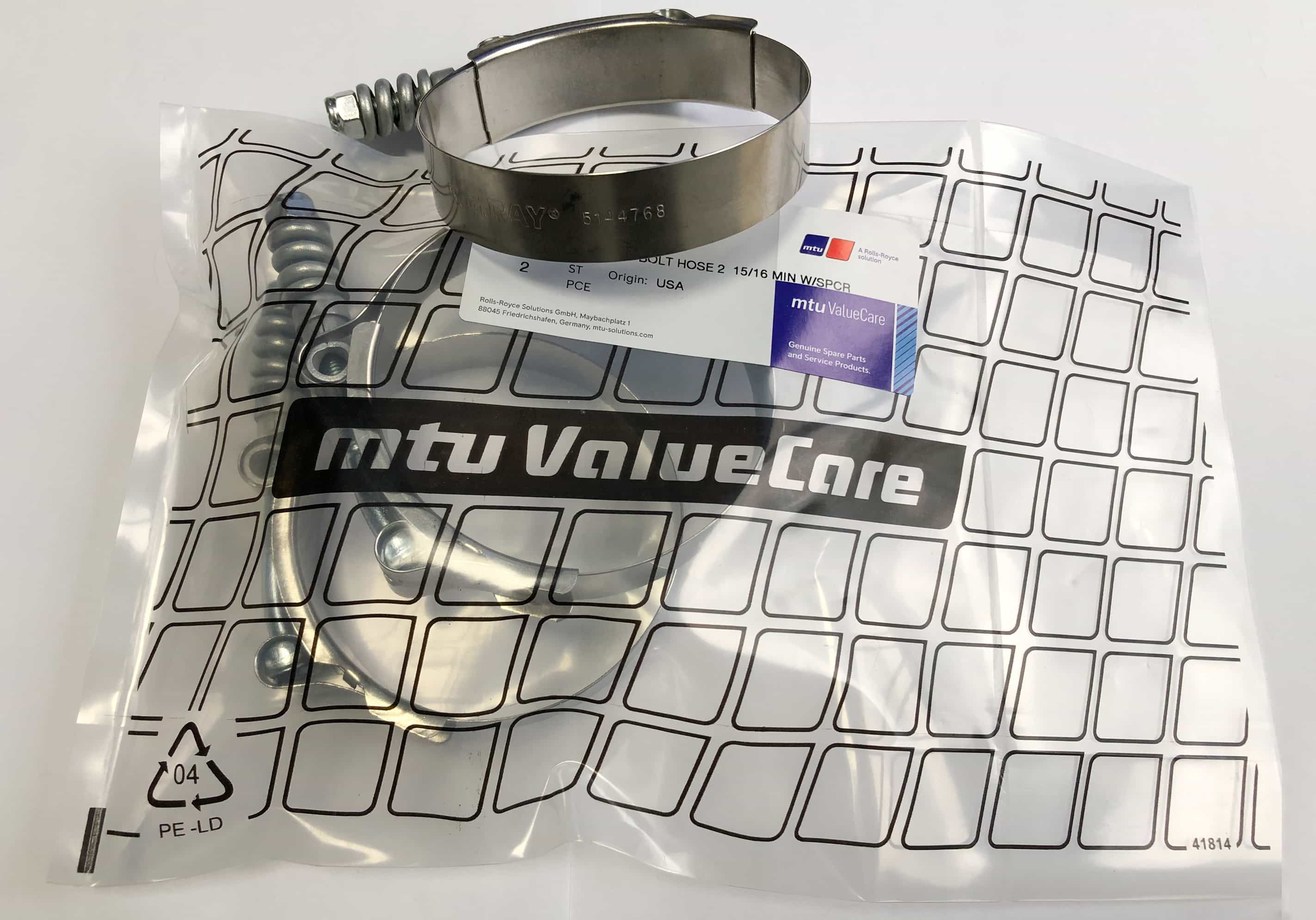 MTU 05144768 DUCTING HIGH-TEMP CLAMP T-BOLT HOSE