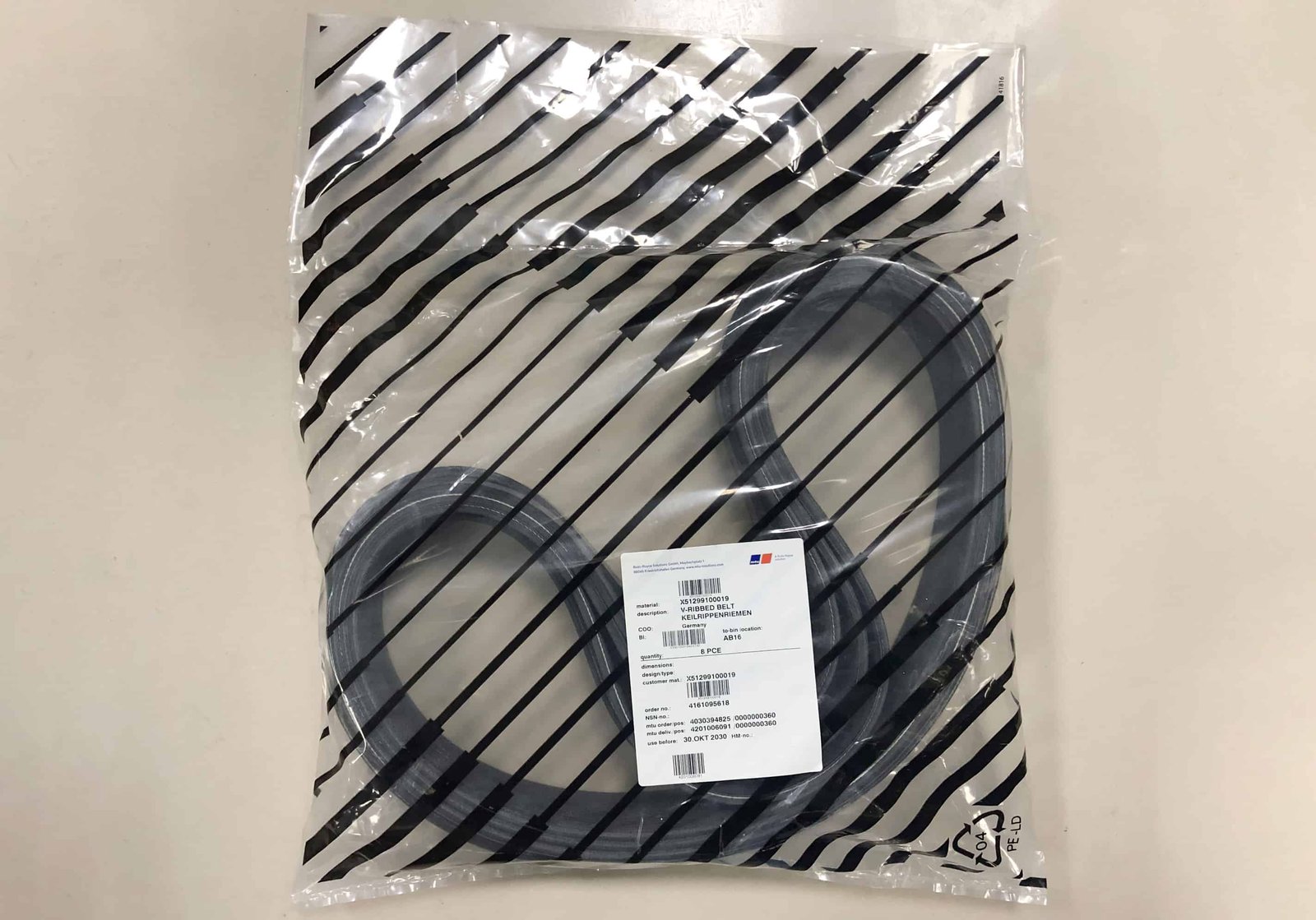 MTU X51299100019 ALTERNATOR V-RIBBED BELT