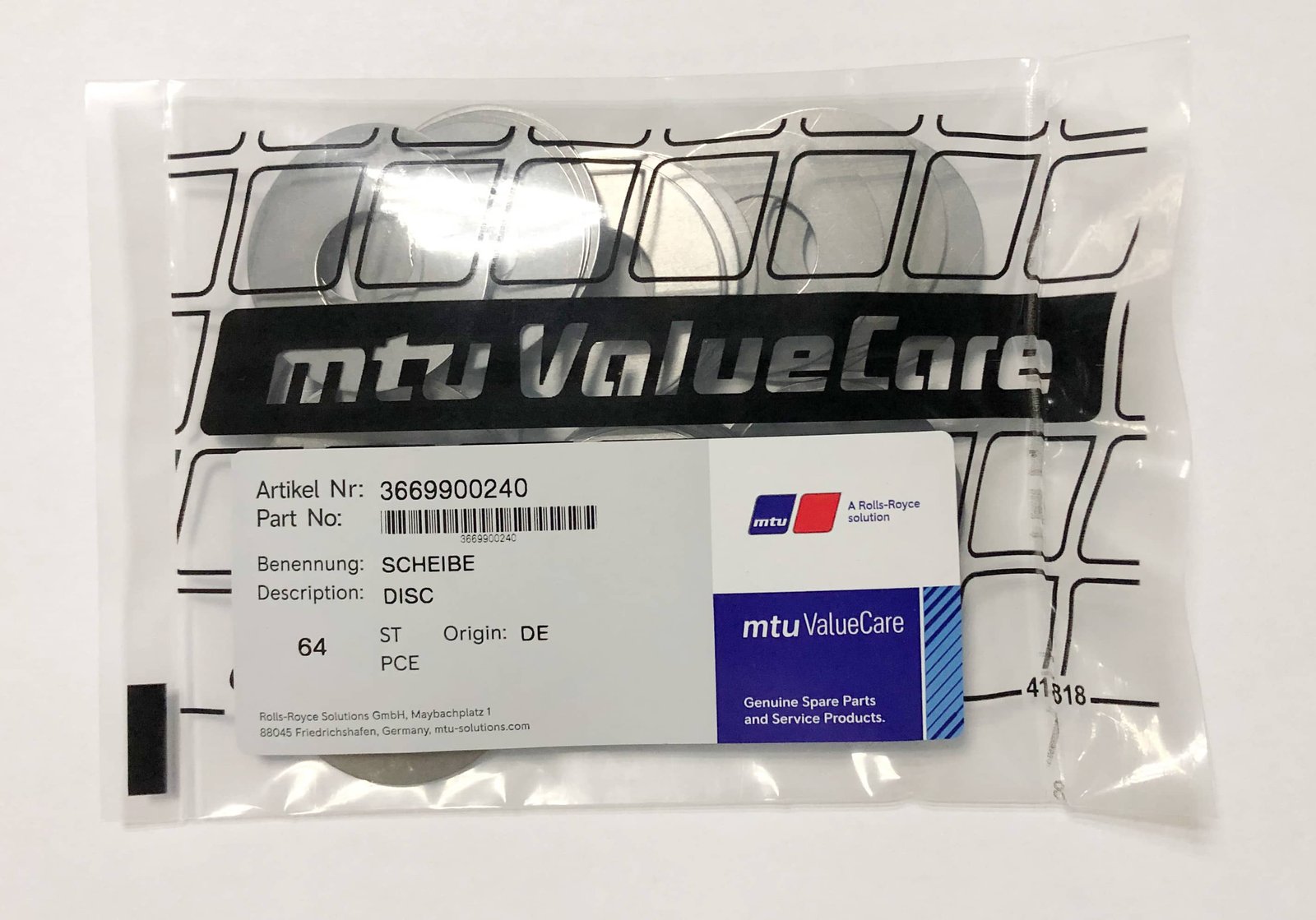 MTU 3669900240 CYLINDER HEAD WASHER VALVE SPRING