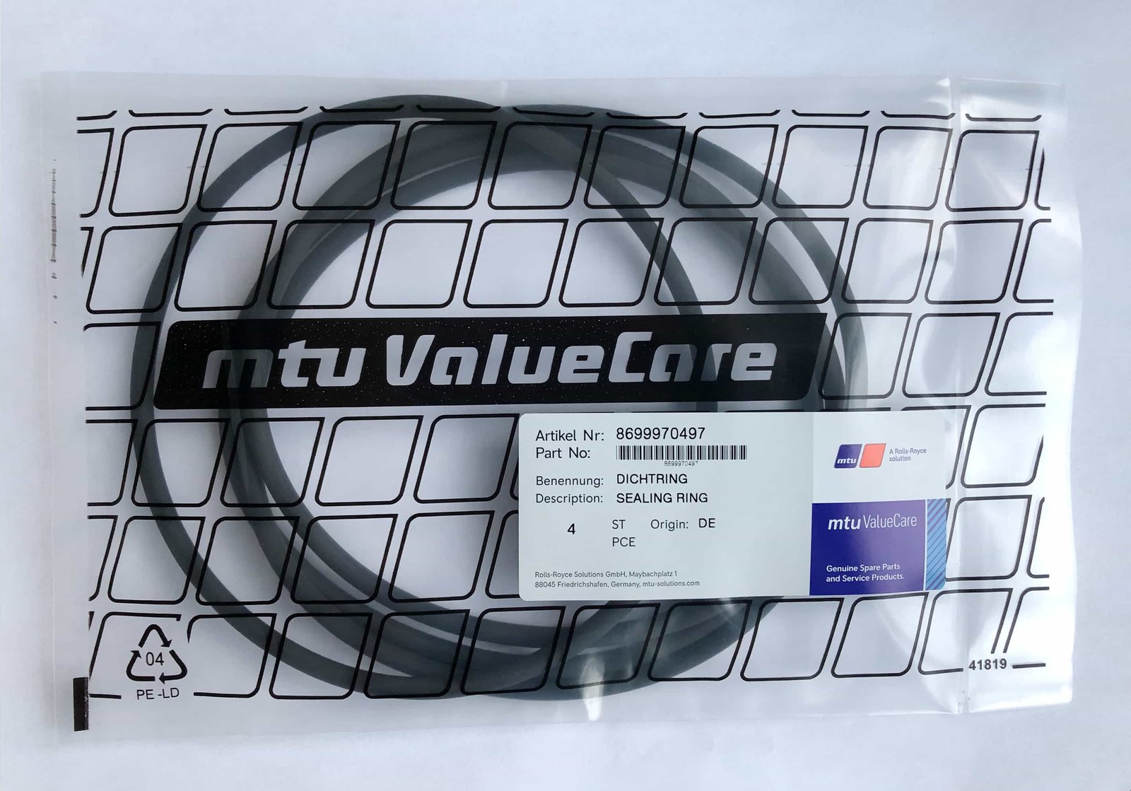 MTU 8699970497 COOLANT PUMP SEALING RING