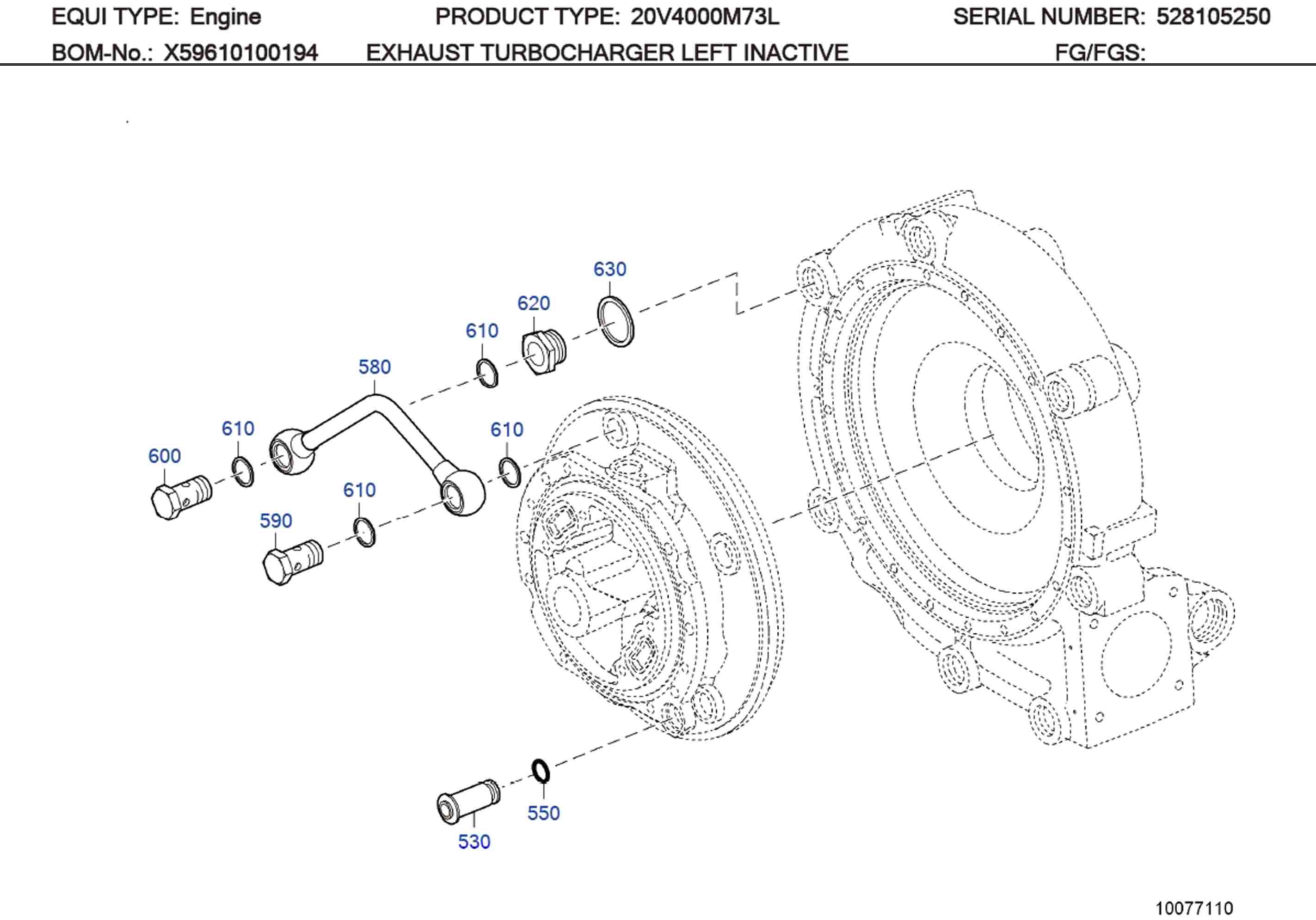 MTU 4000 Parts X59610100215 COOLANT LINE LEFT