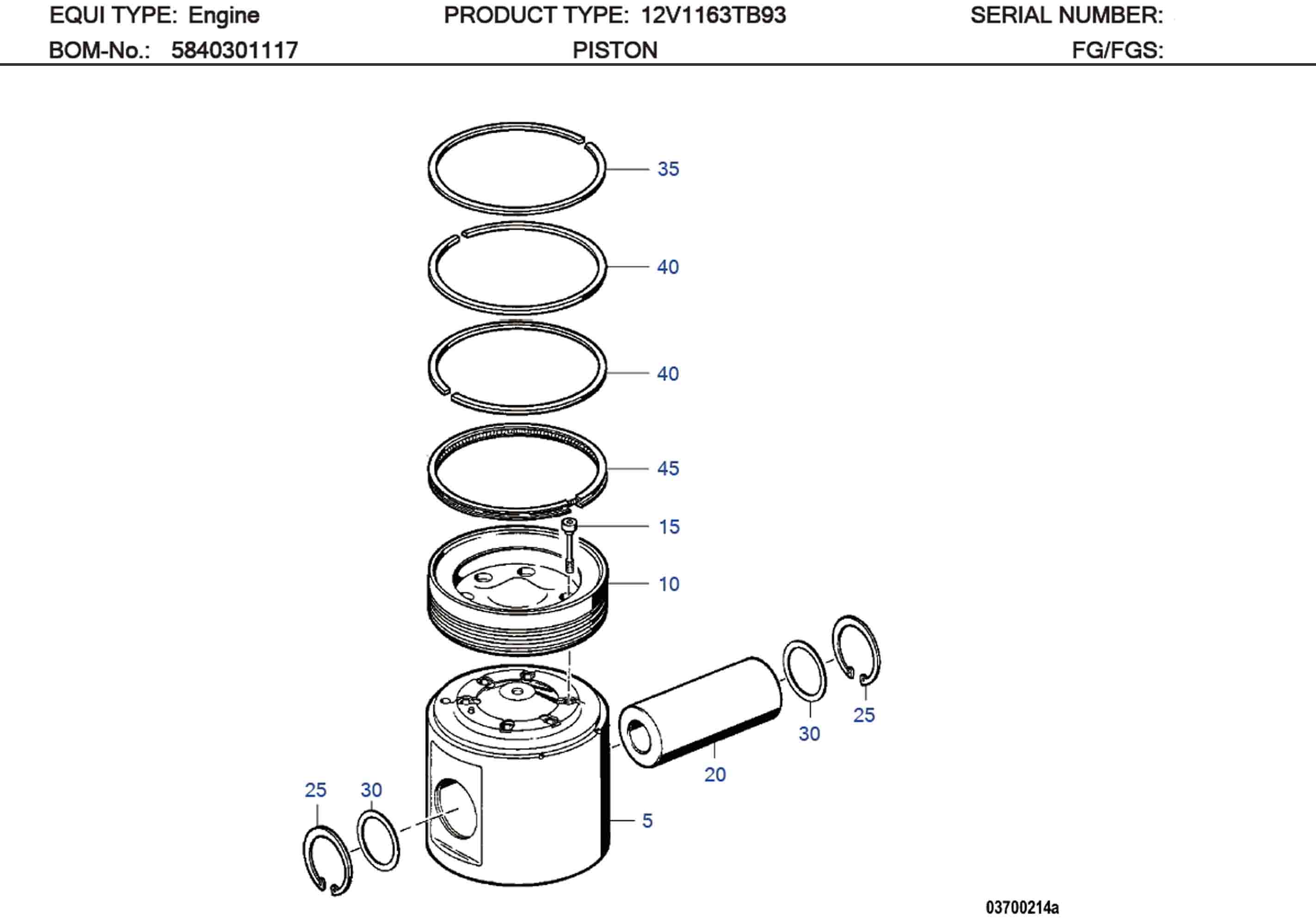 MTU 5840371625 Technical Engineering Exploded View