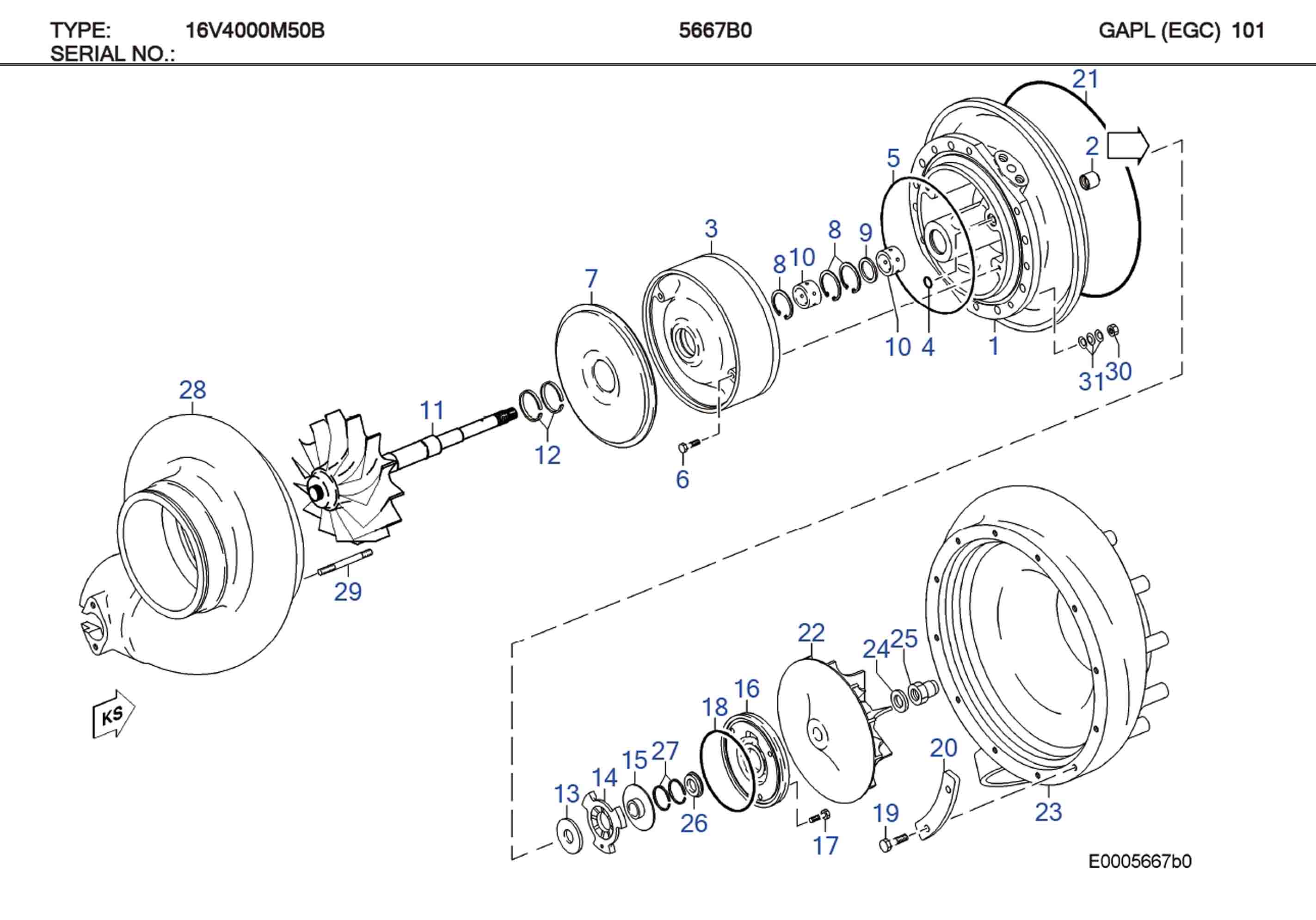 MTU 16V 4000 M50B Parts 5110804420 TURBINE WHEEL